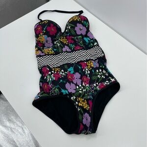 Sea Angel M Black Pink Floral One Piece Swimsuit